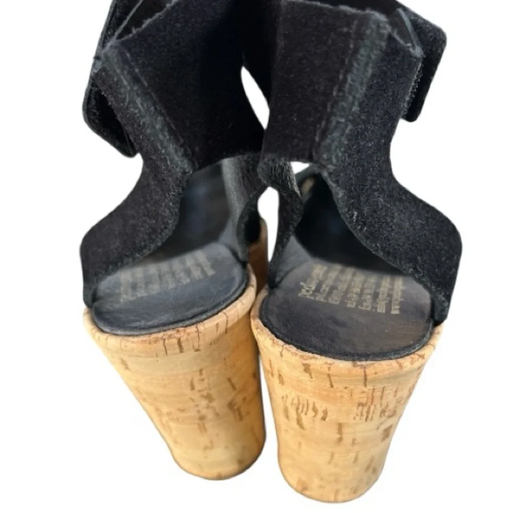 Pedro Garcia Black Suede Wedge Cork Wedge Sandals, Size 39EU, Size 9 US